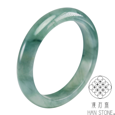 【漢石齋】天然翡翠A貨 手鐲玉鐲 冰種飄花(手圍18.4/版寬12.8mm)