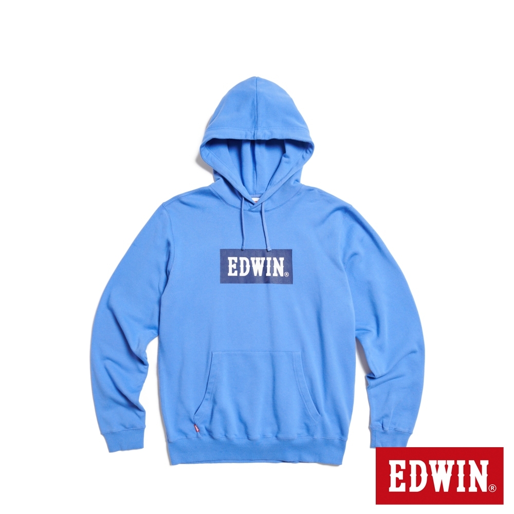 EDWIN 男裝 立體波紋連帽長袖T恤-水藍色