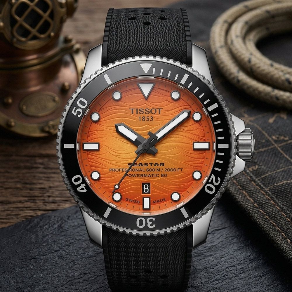 TISSOT 天梭 官方授權 Seastar 2000 T120.907.17.281.00 海洋之星600米潛水機械錶 開學購物季 送禮首選-橘x黑/44mm T1209071728100