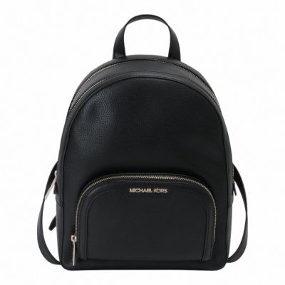 MICHAEL KORS 金字logo 皮革雙拉鍊弧型後背包(素面黑)中