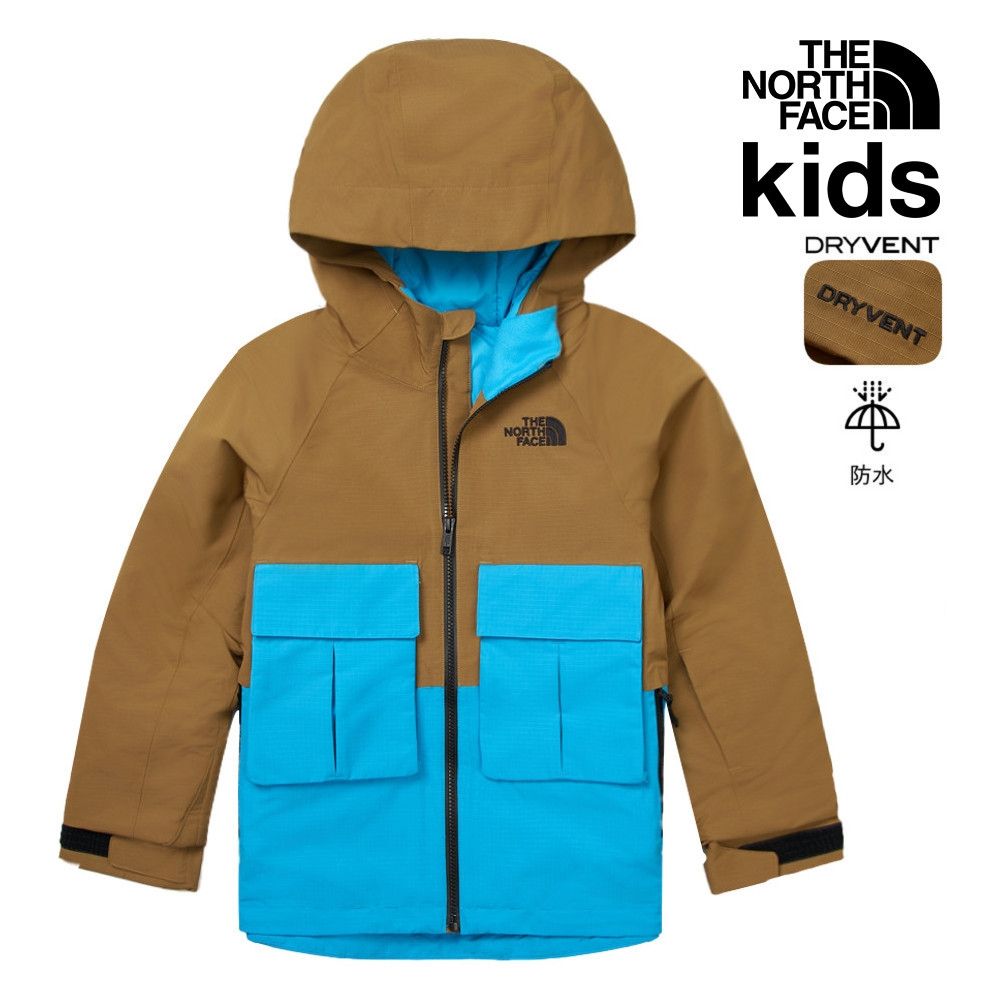 【The North Face 官方旗艦】北面兒童綠棕拼接DRYVENT防水衝鋒衣｜8CUGDIQ 外套