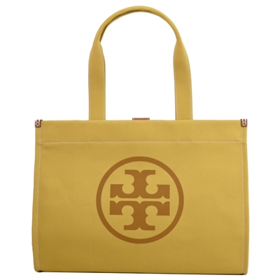 TORY BURCH 經典大LOGO帆布大款托特包(黃)