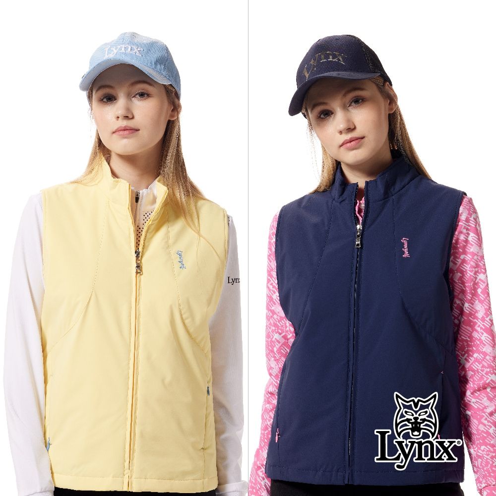 【Lynx Golf】女款防風保暖素面百搭隱形拉鍊口袋造型Lynx Golf字樣繡花無袖背心(二色) (鵝黃色)