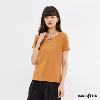 Hang Ten-女裝-舒爽棉涼感3M吸濕快乾立體蝴蝶結裝飾短袖T恤-啡杏