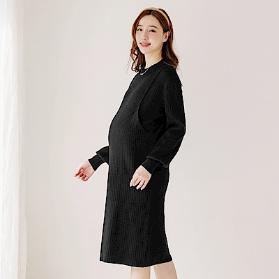 OB嚴選-QQ毛衣．彈力針織立體坑條側開式哺乳洋裝《MF0003-》