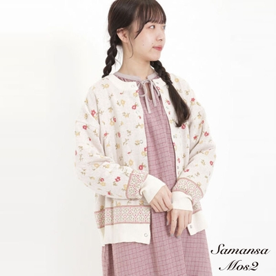 Samansa Mos2 可愛花朵圖案長袖針織外套