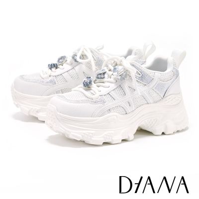 DIANA高級異材質拼接燙鑽老爹鞋 白色