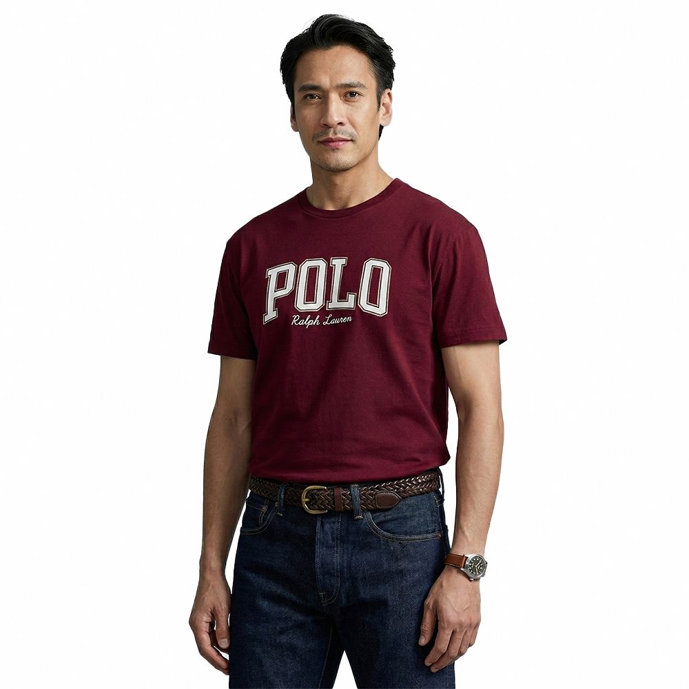 Polo Ralph Lauren RL 熱銷印刷文字圖案短袖T恤-酒紅色