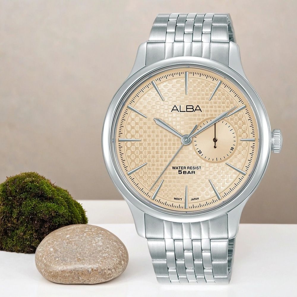 ALBA 雅柏 Prestige 滑動式秒針編織紋手錶 開學購物季 送禮首選-41mm (A5B009X1/VH65-X001P)
