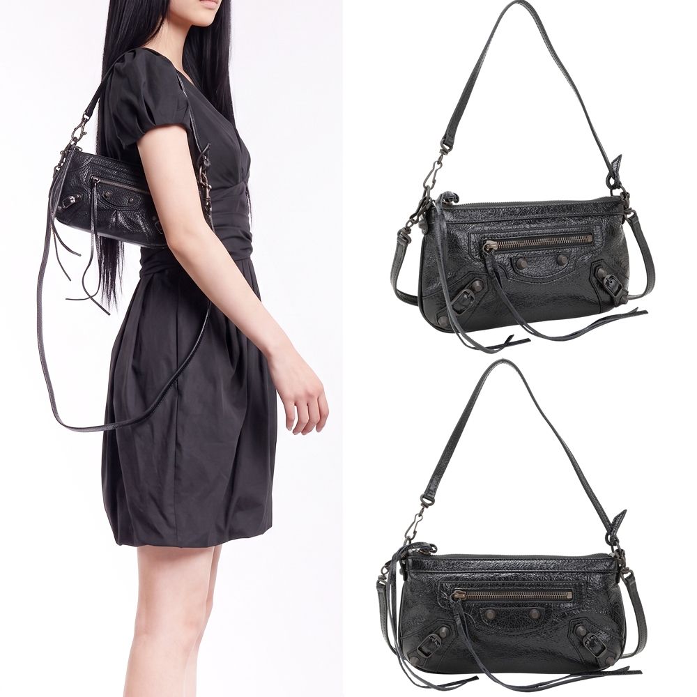 BALENCIAGA 巴黎世家 Le City Pouch 揉製羊皮手提 肩斜背包(黑色)