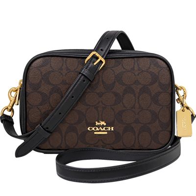 COACH 巧克力色大C PVC雙層斜背包-大型