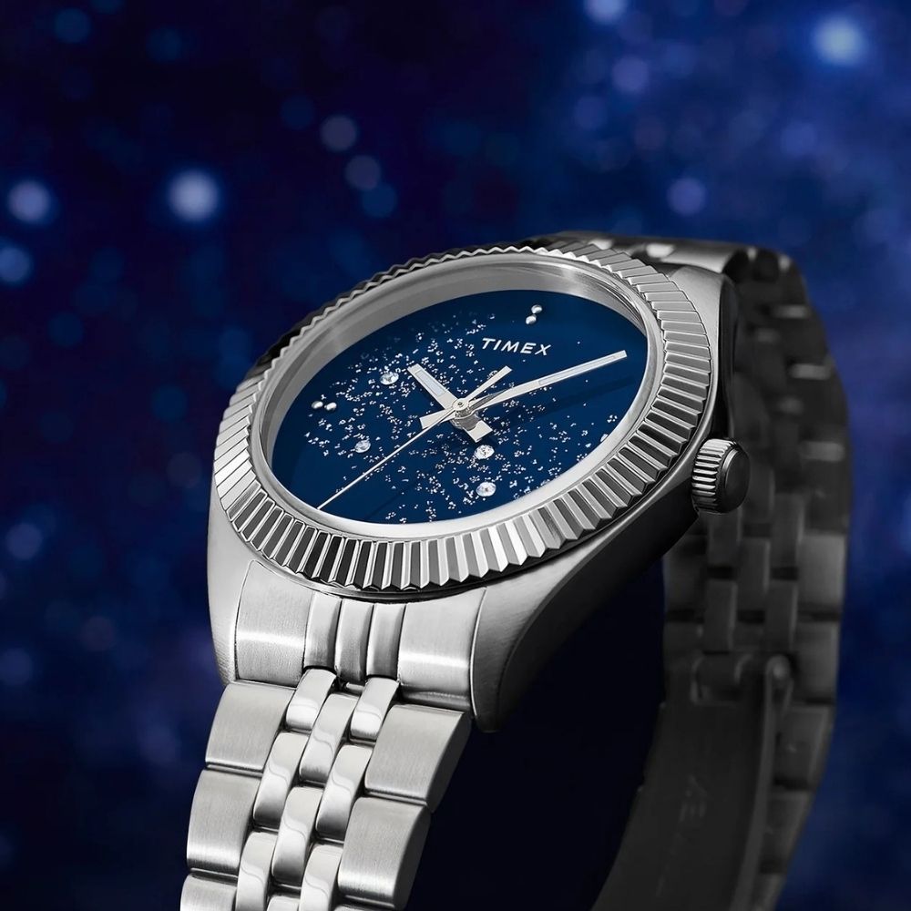 TIMEX 天美時 Legacy Celestial 36毫米 夜空魅力 不鏽鋼錶帶腕錶(藍x銀 TXTW2Y20100)