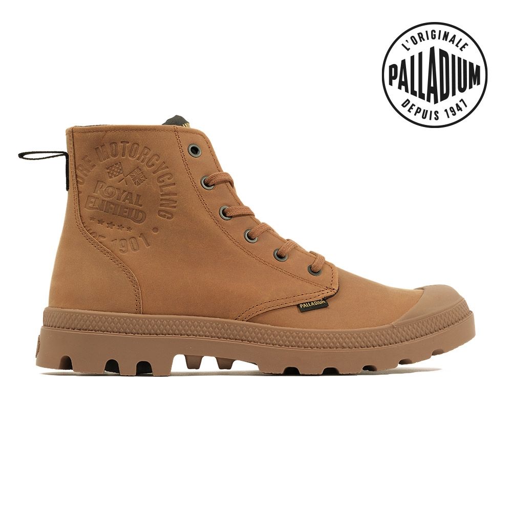 PALLADIUM PAMPA CONTINENTAL LTH皇家恩菲爾德聯名經典皮革軍靴/休閒鞋-男鞋/女鞋-深棕 (咖啡色系)