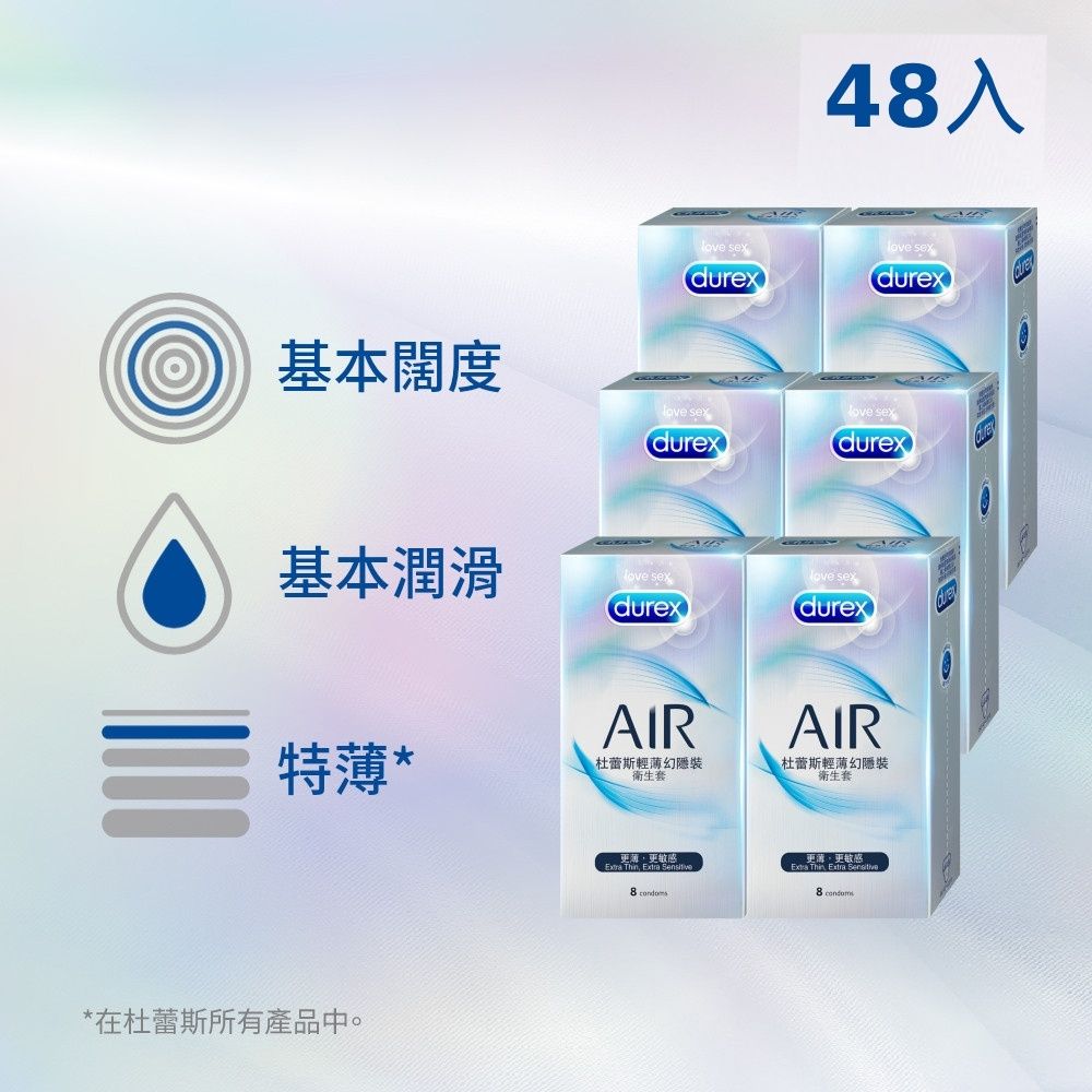 【Durex 杜蕾斯】AIR輕薄幻隱裝衛生套/保險套6盒(共48入)