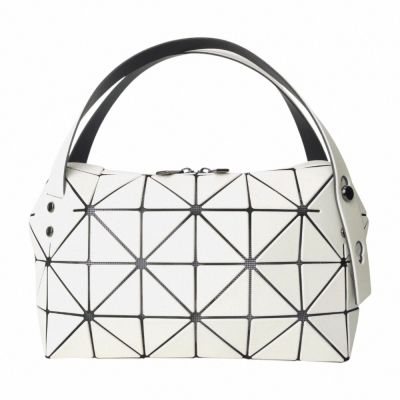 ISSEY MIYAKE  BAOBAO 幾何方格皮質4x6波士頓包(奶油米)霧面小款