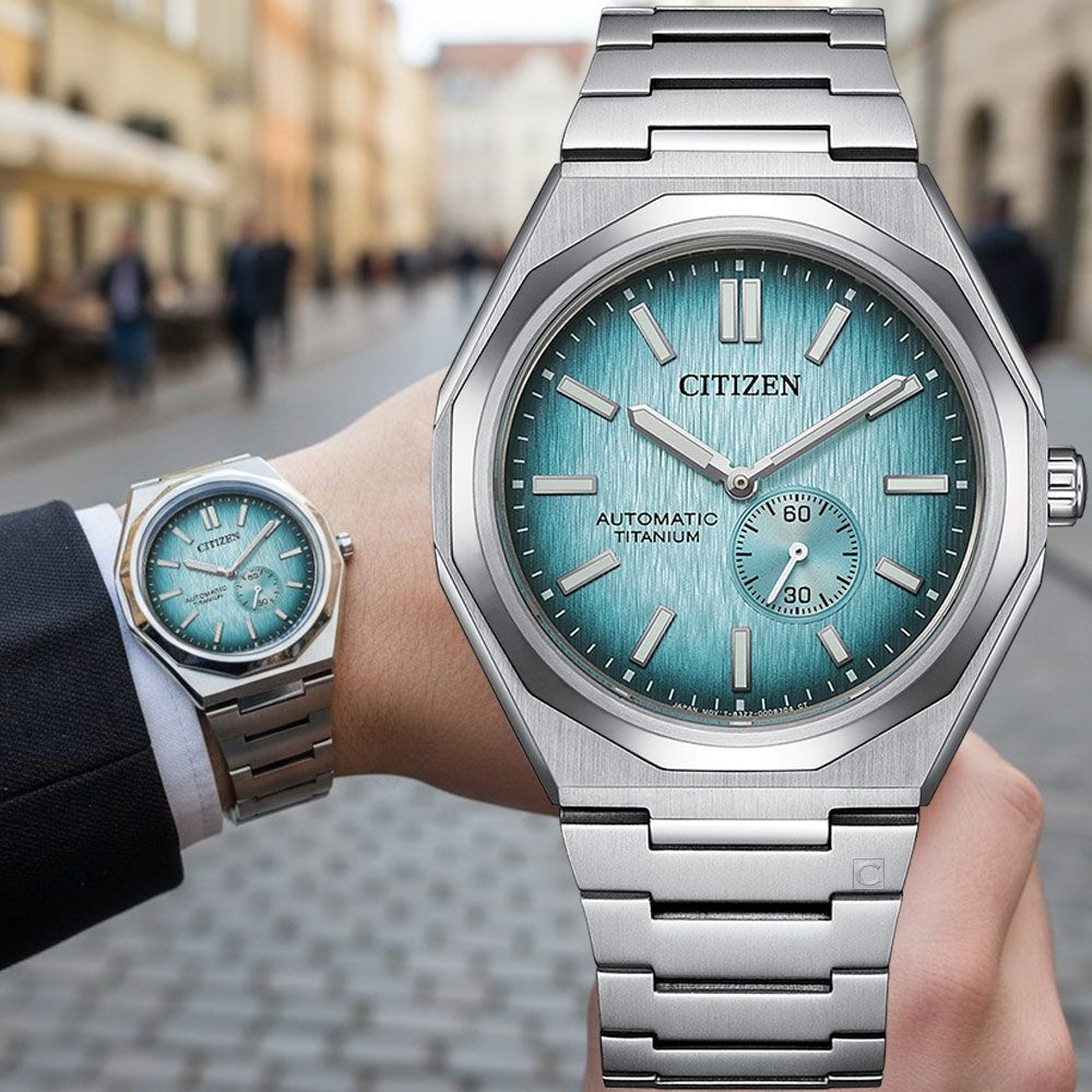 CITIZEN 星辰錶 Zenshin 60 超級鈦小秒針自動上鍊機械錶 男錶-40.5mm煙燻薄荷綠NK5020-58L