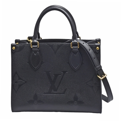 LV Louis Vuitton路易威登 M45653 ONTHEGO PM經典Empreinte牛皮手提/斜背包(黑)