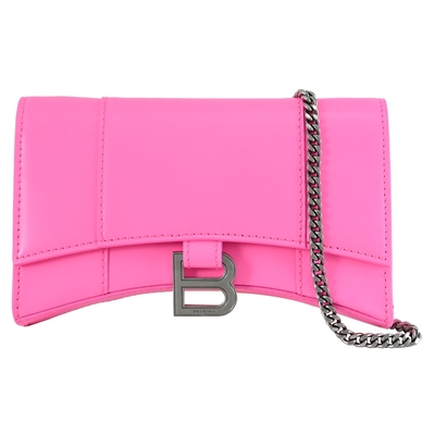 BALENCIAGA巴黎世家 BALENCIAGA 巴黎世家 Hourglass XS小牛皮WOC 4卡斜背鍊包/沙漏包(亮桃)