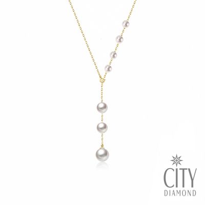 【City Diamond 引雅】『銀河』18K日本AKOYA珍珠7顆4.5-7MM黃K金自由伸縮Y字項鍊 墜鍊(東京Yuki系列)