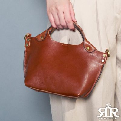 2R 植鞣牛皮米蘭諾設計提把肩背包 紅棕