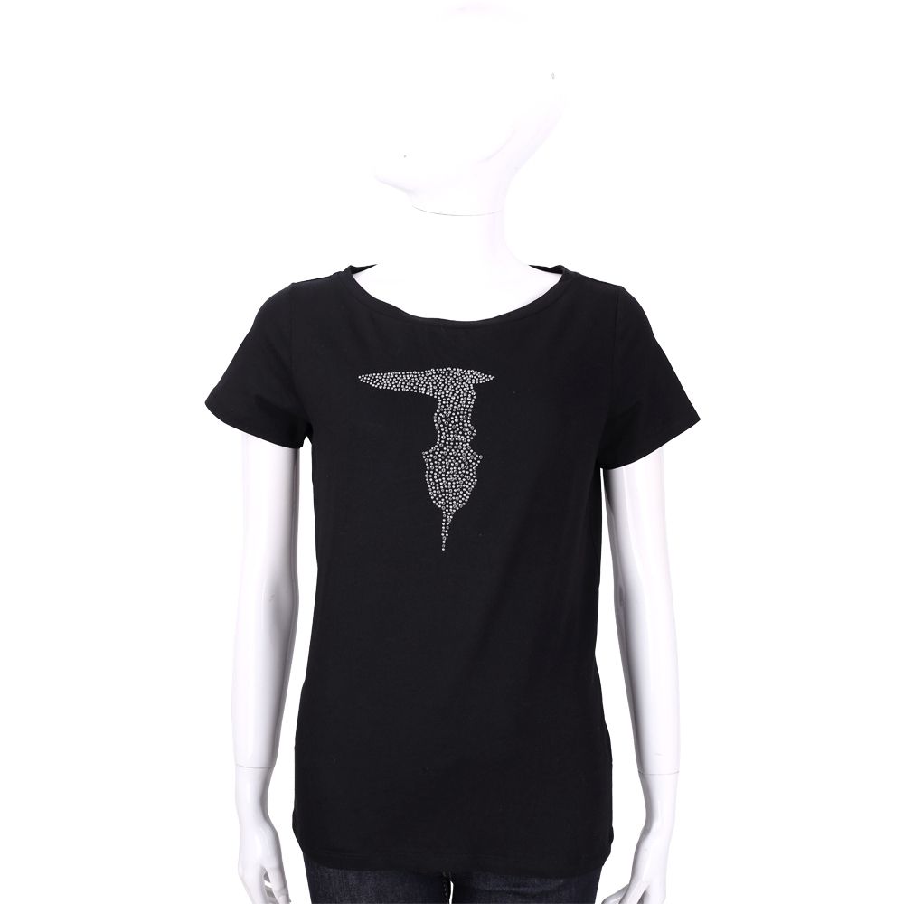 TRUSSARDI T Logo創意貼飾棉質短袖TEE T恤-多色可選 (單色貼飾-黑色)