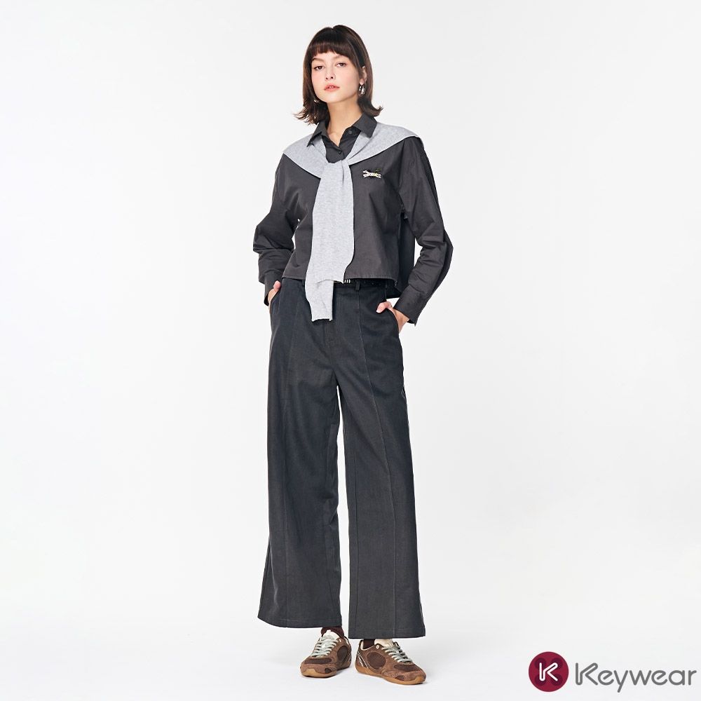 KeyWear奇威名品    俐落剪裁百搭修身長褲(共3色)-灰色
