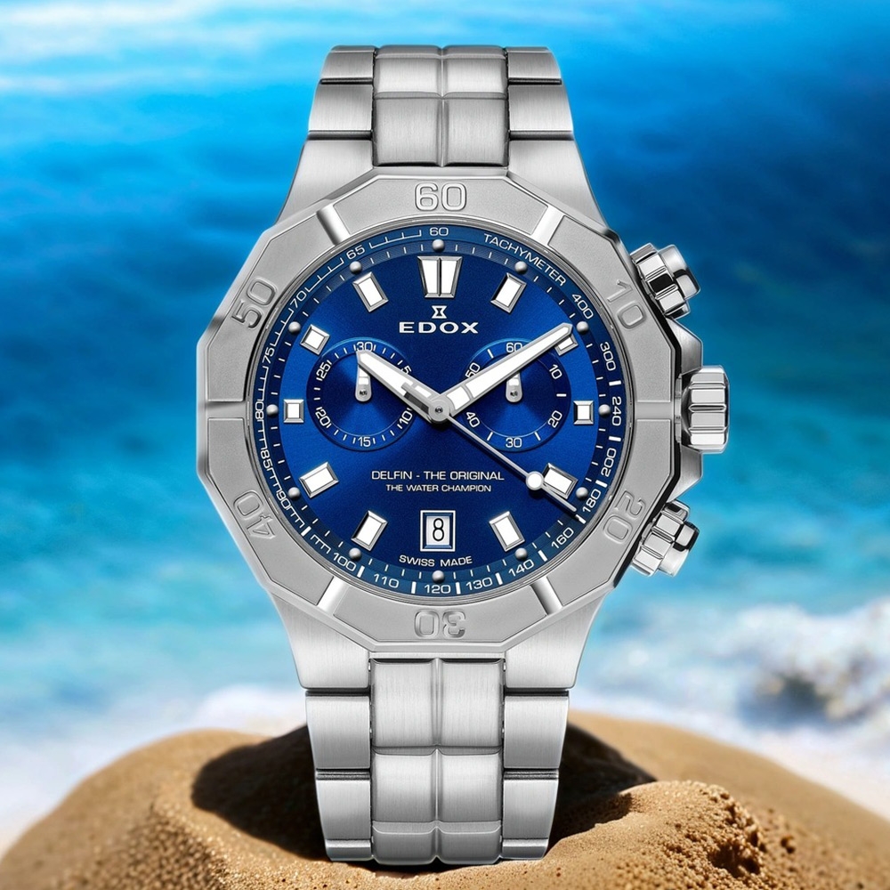 EDOX Delfin 海豚200米潛水計時手錶 開學換新季 送禮推薦-43mm E10113.3M.BUIN