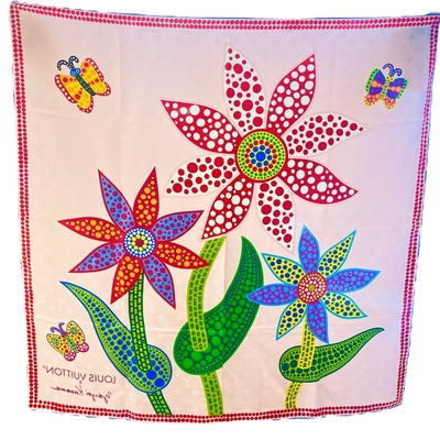 LOUIS VUITTON路易威登 LV Louis Vuitton M78314 YK聯名 草間彌生聯名款大方絲巾(花卉)(90*90)