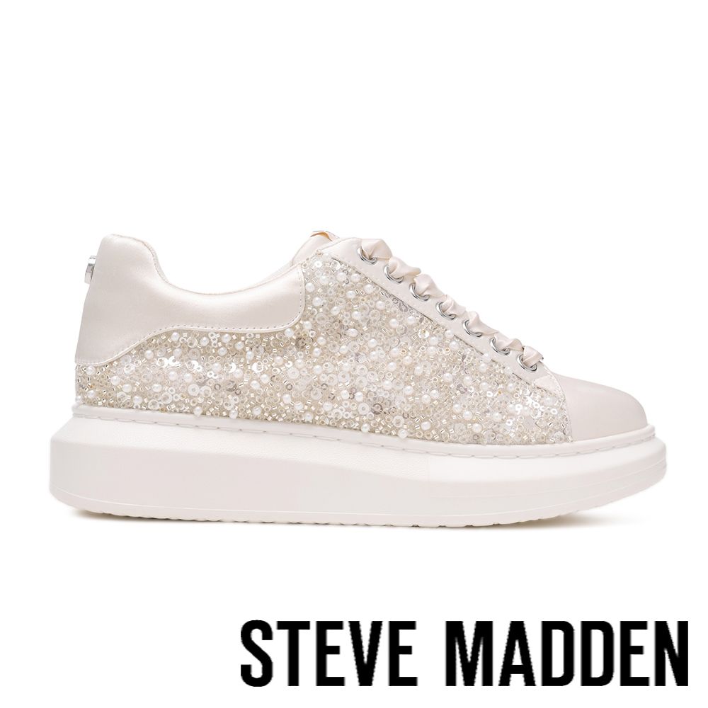 STEVE MADDEN-華亮片珍珠水鑽厚底休閒鞋GAZE-SEQ-米色