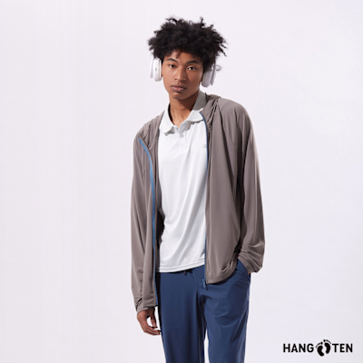 Hang Ten-男裝-冰沙針織防曬連帽外套-棕色