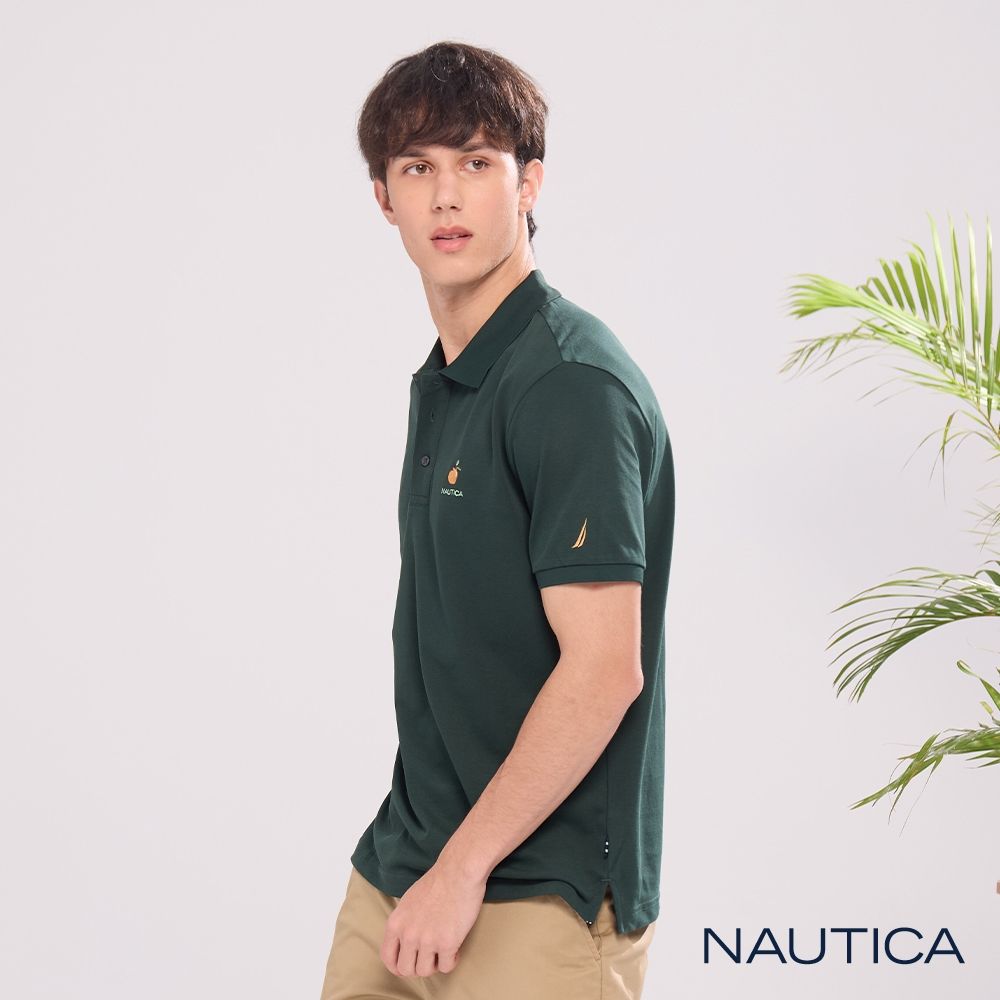 Nautica 官方旗艦 男裝 柳橙刺繡涼感短袖POLO衫-深綠色