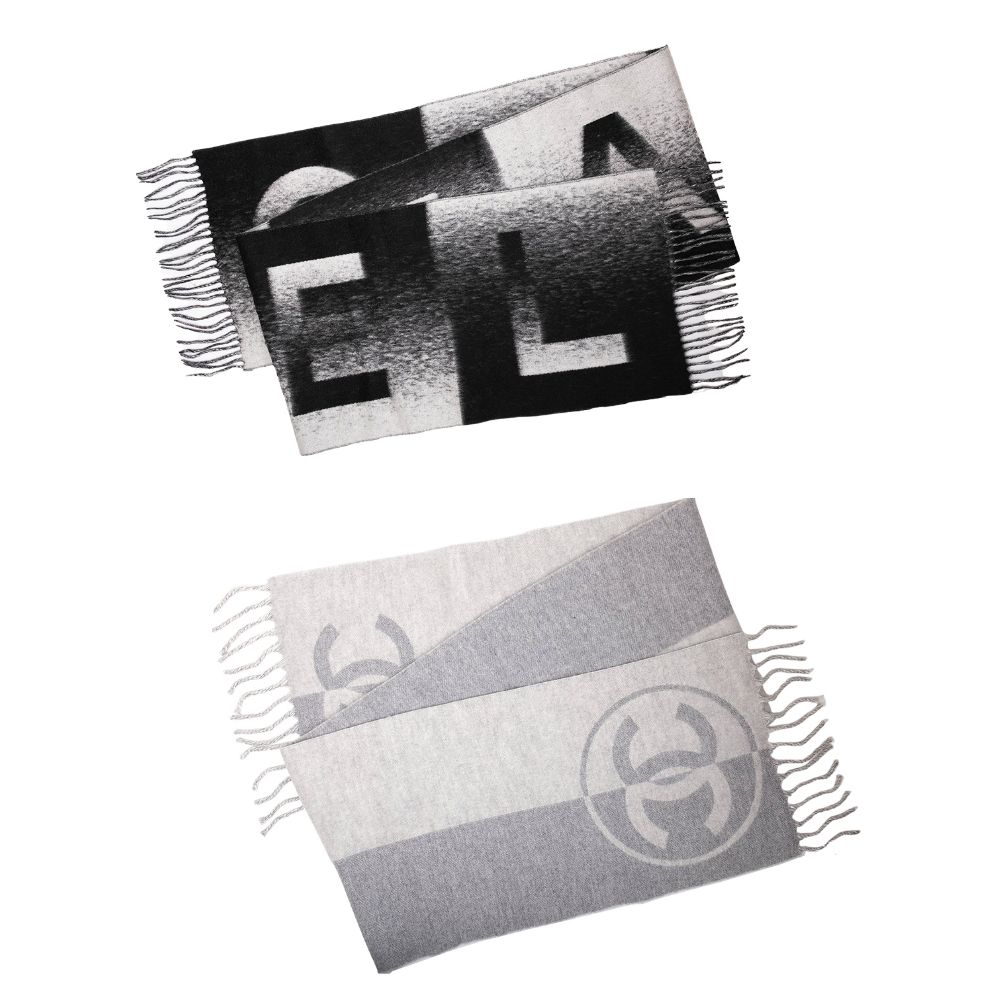 CHANEL 經典 LOGO喀什米爾雙色圍巾(多色選)