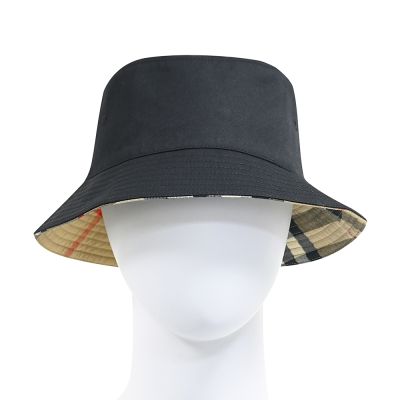 BURBERRY經典Vintage Check格紋騎士刺繡純棉雙面漁夫帽(黑)