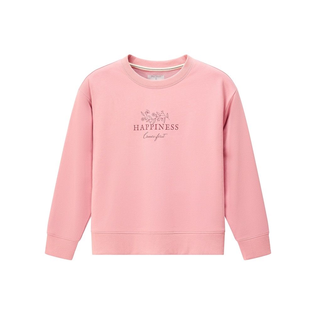 GIORDANO 女裝花卉風格印花圓領長袖T (57 灰粉)