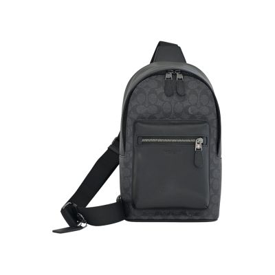 COACH West Pack黑灰C LOGO PVC拼接拉鍊胸掛包