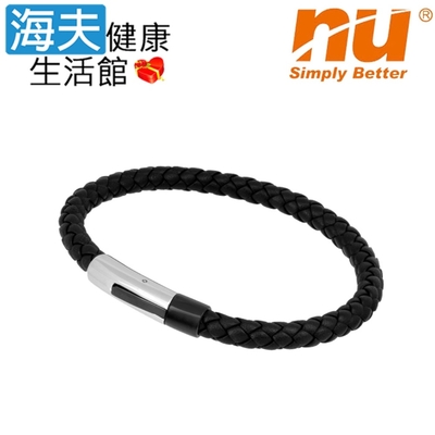 海夫健康生活館 恩悠數位 NU 愛琴海手圈-7 鋼黑牛皮 22cm 9HPH025GW02