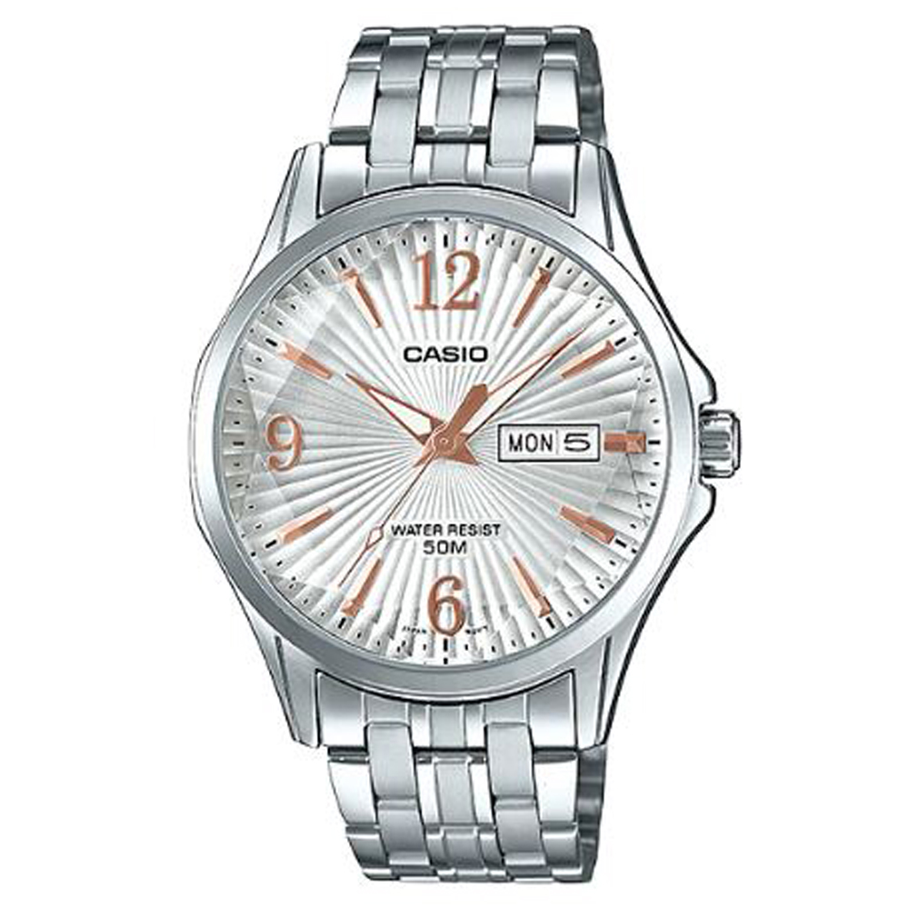 CASIO立體多面切割簡約風格不鏽鋼錶-白面(MTP-E120DY-7A)/47.5mm