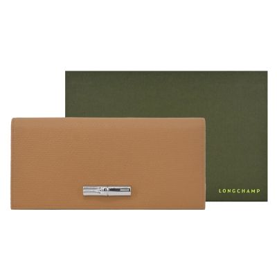 LONGCHAMP LE ROSEAU系列竹節牛皮簡約翻蓋長夾(核桃棕)