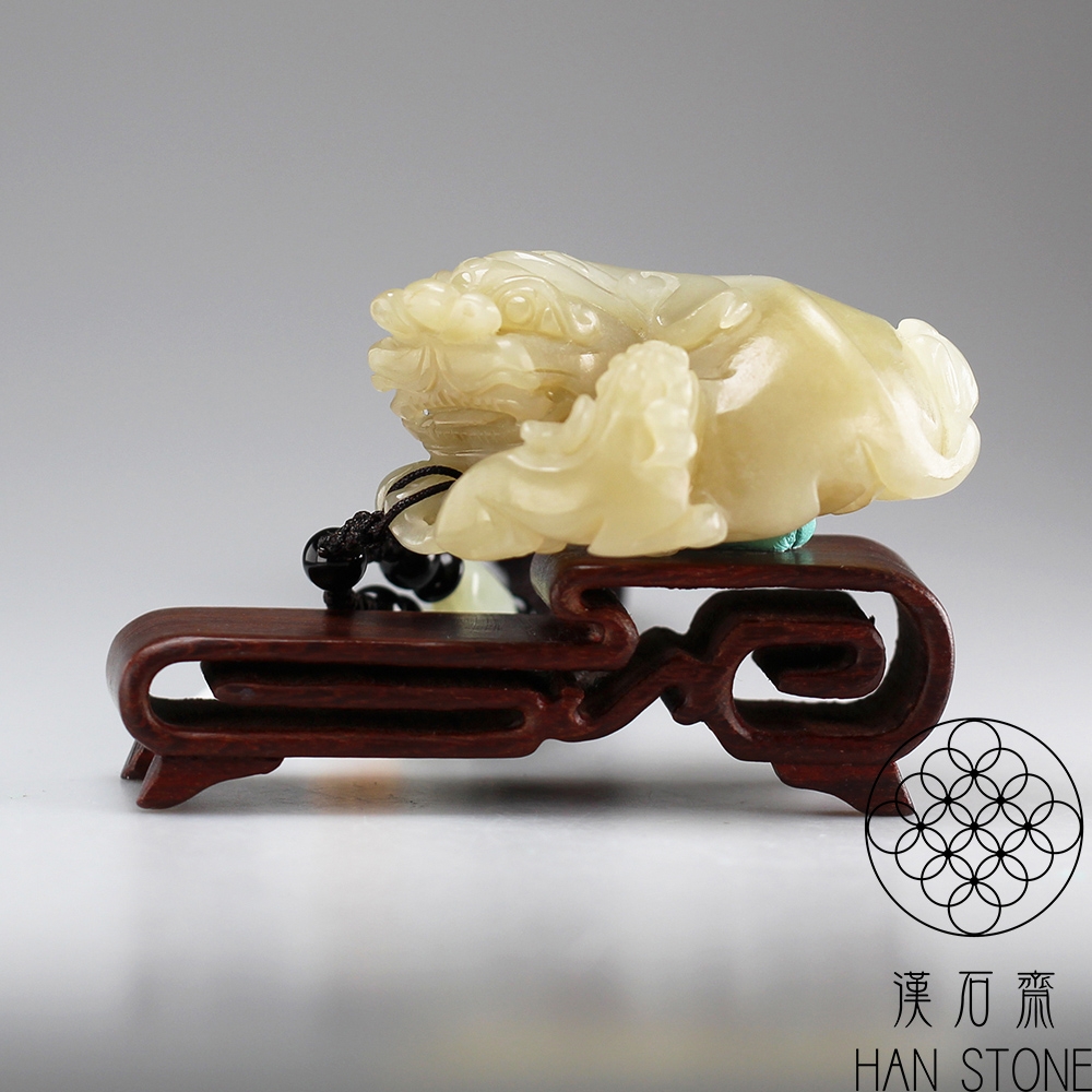 漢石齋】天然A貨和田白玉帶糖母子瑞獸玉珮吊墜(51*59*27mm) | 漢石齋