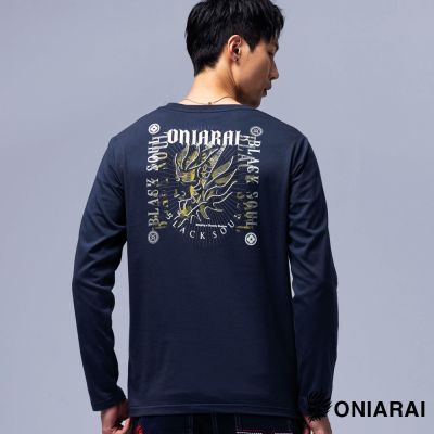 鬼洗 BLUE WAY – 潮流街頭斑駁鬼頭薄長TEE(丈青)