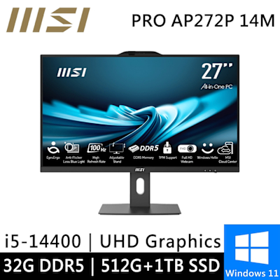 MSI微星 微星 PRO AP272P 14M-632TW-SP5 27型(i5-14400/32G/512G+1TB/W11)特仕版