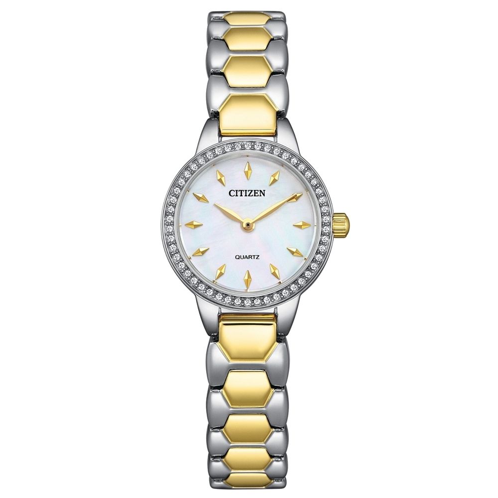 CITIZEN 星辰LADYS白蝶貝水晶鑽淑女石英錶 EZ7014-55D
