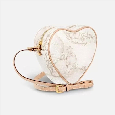Alviero Martini 義大利地圖包 拉鍊愛心斜側背包18cm-地圖白