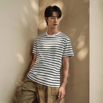 GIORDANO 韓國同款 男裝純棉條紋圓領短袖T恤【雙色任選】