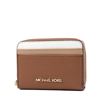 MICHAEL KORS 漸層荔枝紋拉鍊零錢包/卡包-焦糖/白