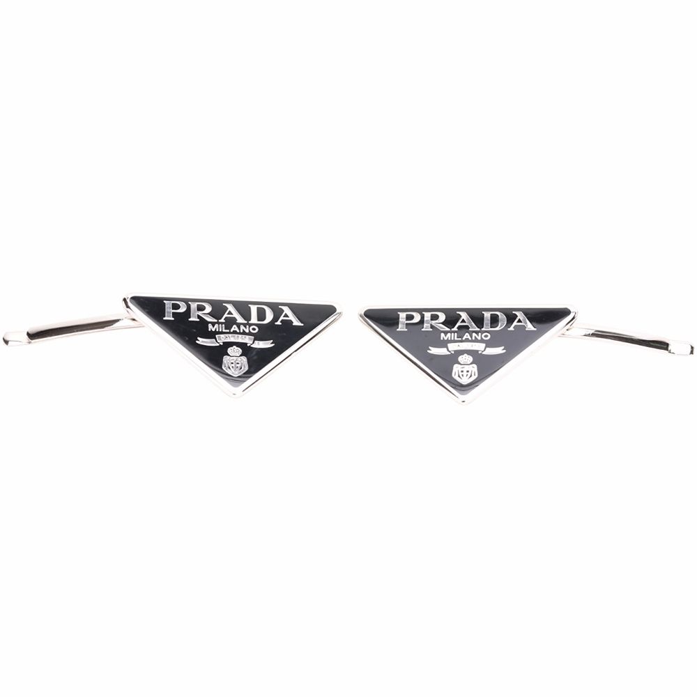 PRADA 普拉達 三角牌搪瓷金屬髮夾(2入/黑色)