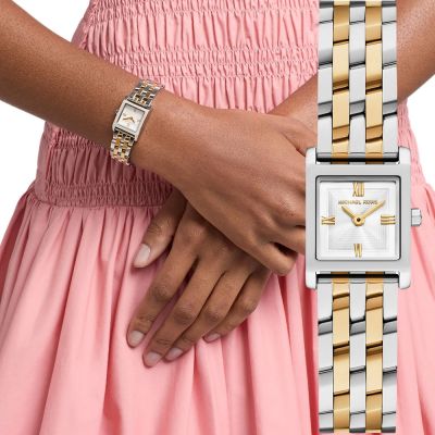 Michael Kors MK Micro Georgie 典雅方型女錶 夏日煥新提案 送禮推薦-白x半金/19mm MK7612