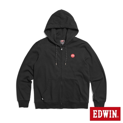 EDWIN 男裝 紅日繡花LOGO連帽拉T外套-黑色