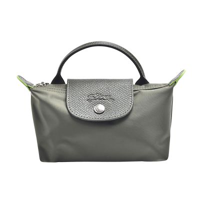 LONGCHAMP 經典LE PLIAGE系列尼龍牛皮短把水餃手拿包(迷你-森林綠)