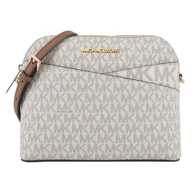 MICHAEL KORS JET SET新版交叉滿版PVC斜背貝殼包-米白/棕